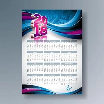 Vector Calendar 2018 Template Illustration with 3d Number on Shiny Blue Stock Illustration