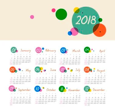 Vector Calendar 2018 year. Week Starts Sunday Illustrazione stock