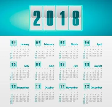 Vector Calendar 2018 year. Week Starts Sunday Stock Illustration