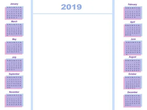 Vector calendar 2019 from both sides with stylization for stereo effect Stock Illustration