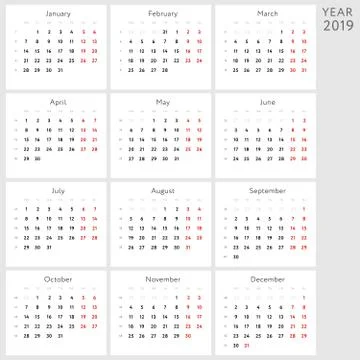 Vector calendar 2019 (English version) Illustrazione stock