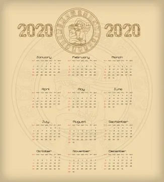 Vector calendar 2020 in Aztec style Stock Illustration