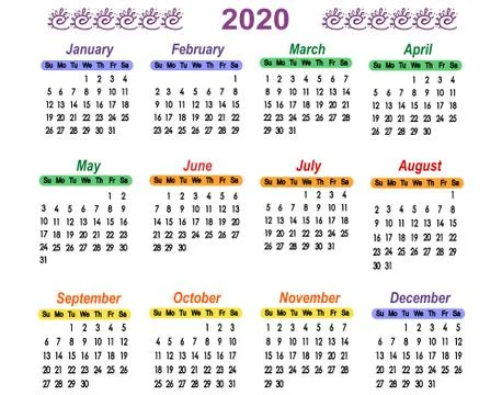 Vector calendar 2020 with decor element Stock Illustration