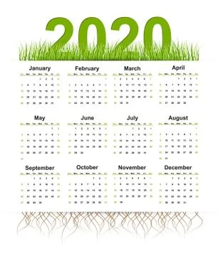 Vector calendar 2020 year. Grass style. Stock Illustration