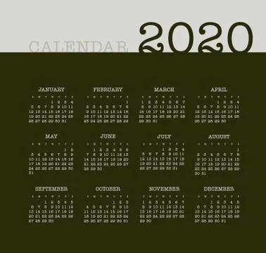 Vector calendar 2020 year. Week starts from Sunday Stock Illustration