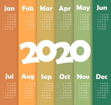 Vector calendar 2020 year. Week starts from Sunday Illustrazione stock