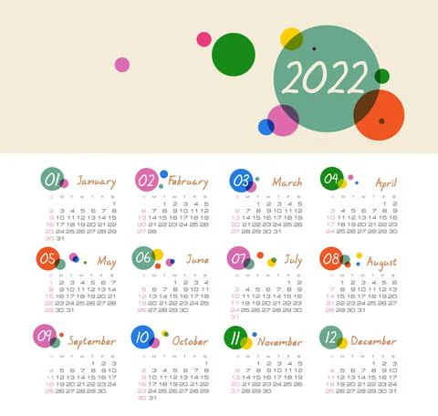 Vector calendar 2022 year. Week starts from Sunday Stock Illustration