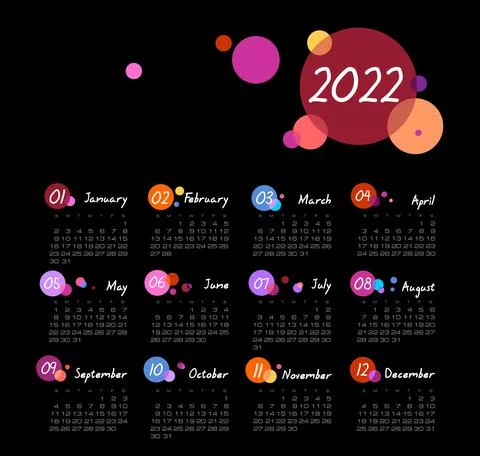 Vector calendar 2022 year. Week starts from Sunday Stock Illustration