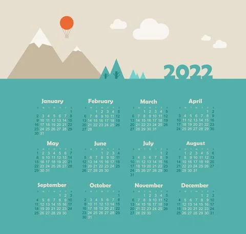 Vector calendar 2022 year. Week starts from Sunday Stock Illustration
