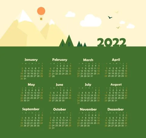Vector calendar 2022 year. Week starts from Sunday Stock Illustration