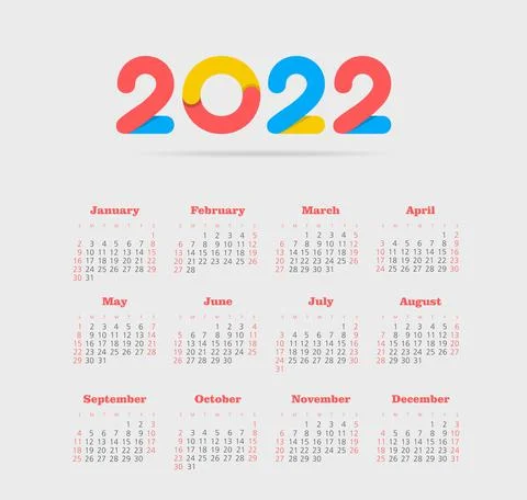 Vector calendar 2022 year. Week starts from Sunday Stock Illustration