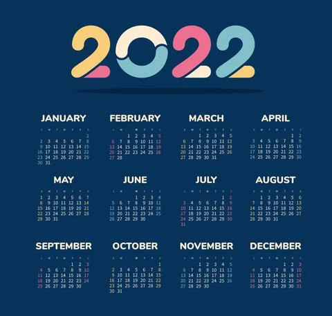 Vector calendar 2022 year. Week starts from Sunday Stock Illustration