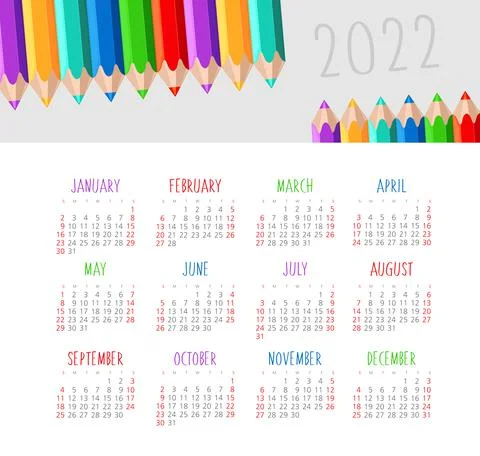 Vector calendar 2022 year. Week starts from Sunday Stock Illustration