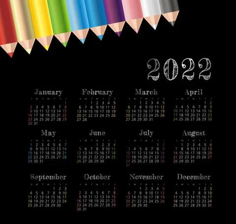 Vector calendar 2022 year. Week starts from Sunday Stock Illustration