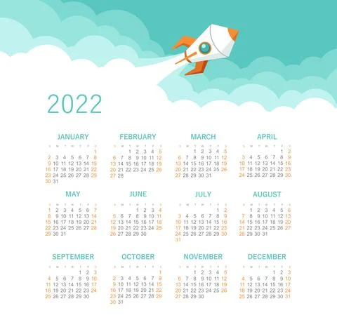 Vector calendar 2022 year. Week starts from Sunday Stock Illustration