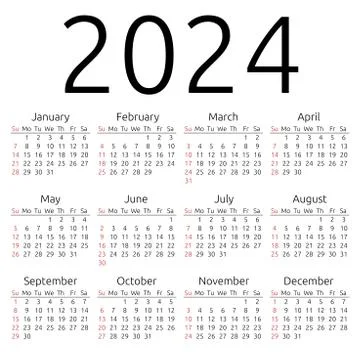 Vector calendar 2024, Sunday Stock Illustration