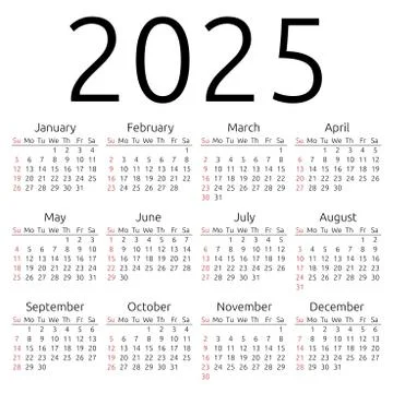 Vector calendar 2025, Sunday Stock Illustration