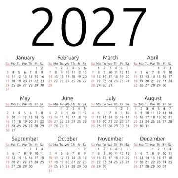 Vector calendar 2027, Sunday Stock Illustration