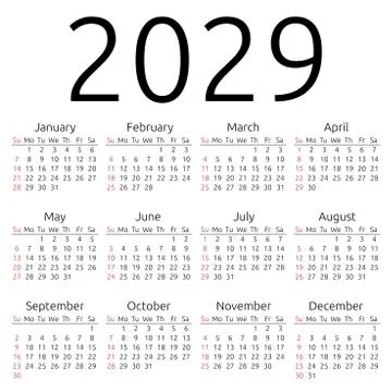 Vector calendar 2029, Sunday Stock Illustration