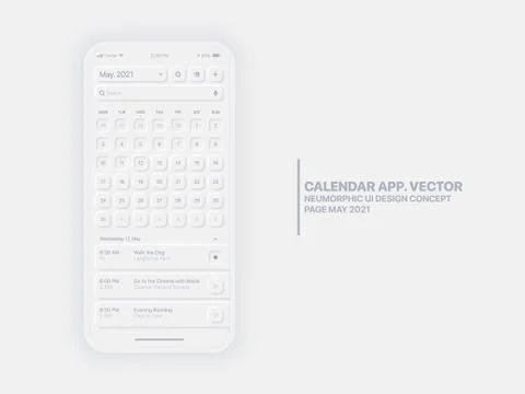 Vector Calendar App May 2021 UI UX Neumorphic Design Mockup イラスト素材