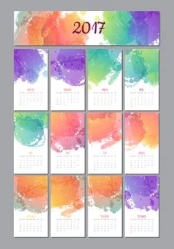 Vector calendar with brush stain. 2017 Stock Illustration
