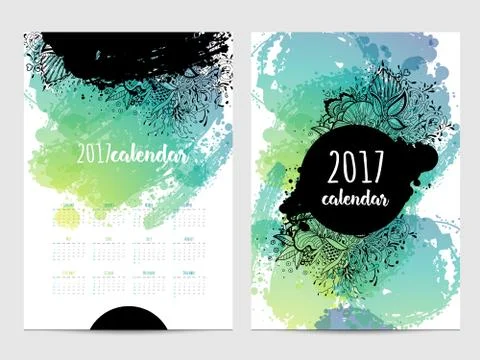 Vector calendar with brush stain. 2017 Illustrazione stock