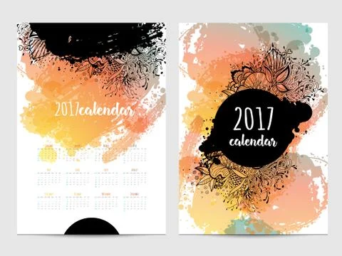 Vector calendar with brush stain. 2017 Stock Illustration