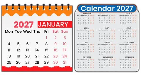 Vector calendar design in the year of 2027 with full 12 month layout. Inclu.. Stock Illustration