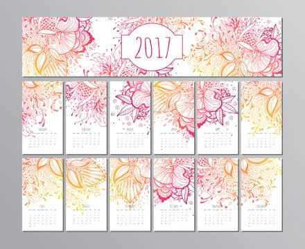 Vector calendar with floral pattern. 2017 Stock Illustration