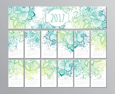 Vector calendar with floral pattern. 2017 Stock Illustration