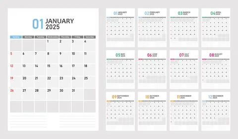 Vector calendar grid for 2025 Stock Illustration
