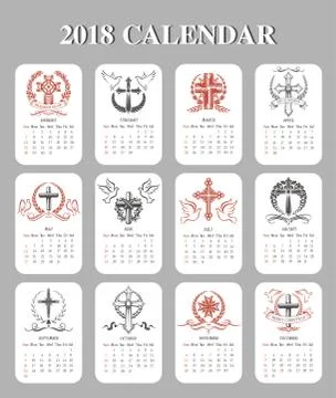 Vector calendar template Easter crucifix design 스톡 일러스트