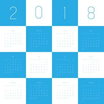 Vector calendar - Year 2018. Week starts from Sunday. Simple flat vector Stock Illustration