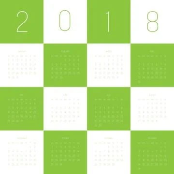 Vector calendar - Year 2018. Week starts from Sunday. Simple flat vector Stock Illustration