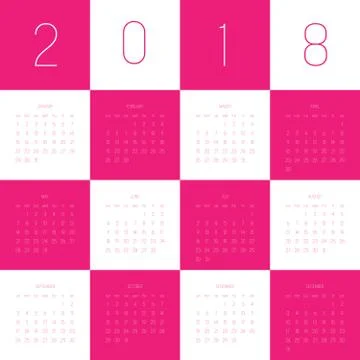 Vector calendar - Year 2018. Week starts from Sunday. Simple flat vector Stock Illustration