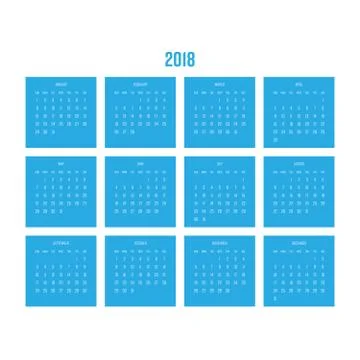 Vector calendar - Year 2018. Week starts from Sunday. Simple flat vector Stock Illustration