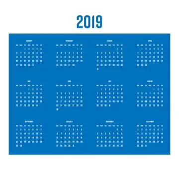 Vector calendar - Year 2019. Week starts from Sunday. Simple flat vector Stock Illustration