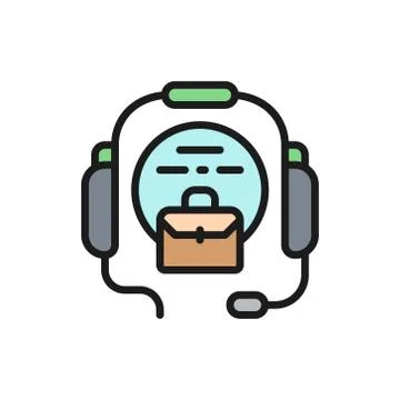 Vector call center, headset flat color icon. Illustrazione stock