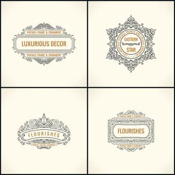 Vector Calligraphic Design elements. Vintage Flourishes Retro logo and frames 스톡 일러스트