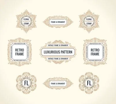Vector Calligraphic Design elements. Vintage Flourishes Retro logo and frames Illustrazione stock