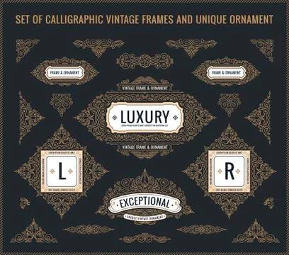 Vector Calligraphic Design elements. Vintage Flourishes Retro logo and frames Illustrazione stock