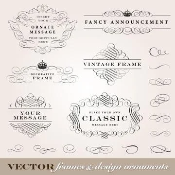 Vector calligraphic frame and ornament set Иллюстрация