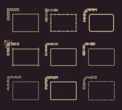 Vector calligraphic frames set. Baroque ornament and vintage bor Stock Illustration