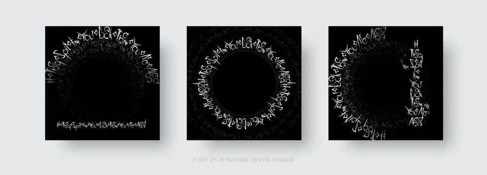 Vector calligraphic lettering in Gothic style on black background. Circular d Stock Illustration