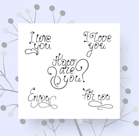 Vector calligraphic lettering template with presentation on purple background Stock Illustration