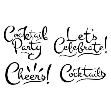 Vector calligraphic set of four inscriptions on the theme of a cocktail party Stock Illustration