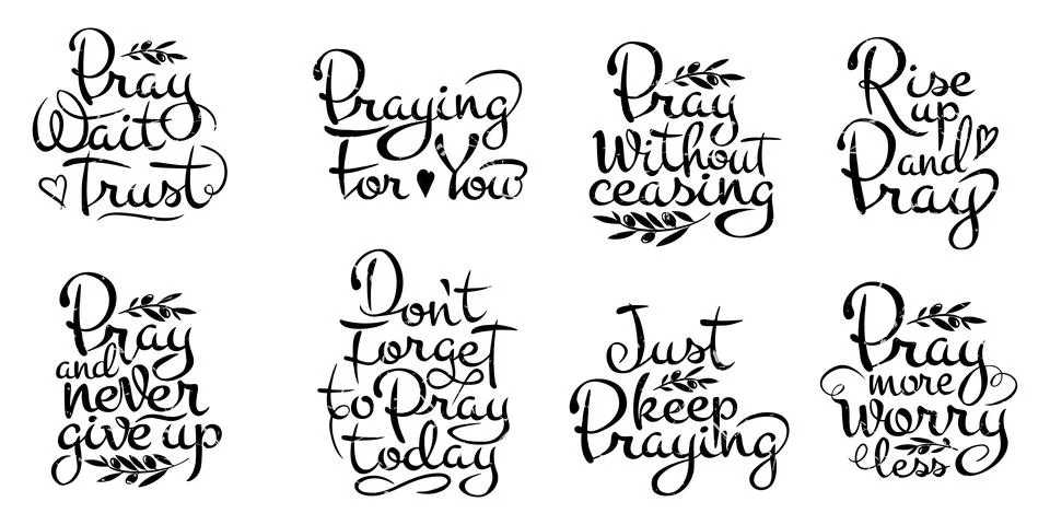 Vector calligraphic set on the theme of constant prayer in black Stock Illustration
