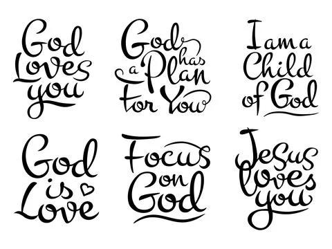 Vector calligraphic set on the theme of God and love from six inscriptions Stock Illustration