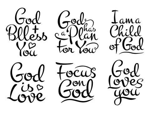Vector calligraphic set on the theme of God and love from six inscriptions Stock Illustration
