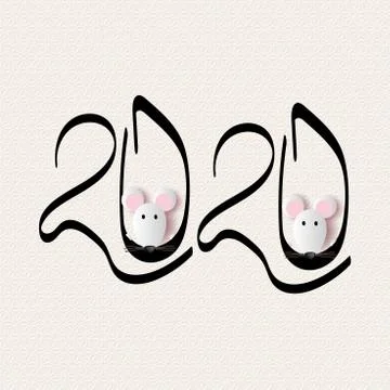 Vector calligraphy 2020 year of the rat sign lettering numbers calendar Stock Illustration